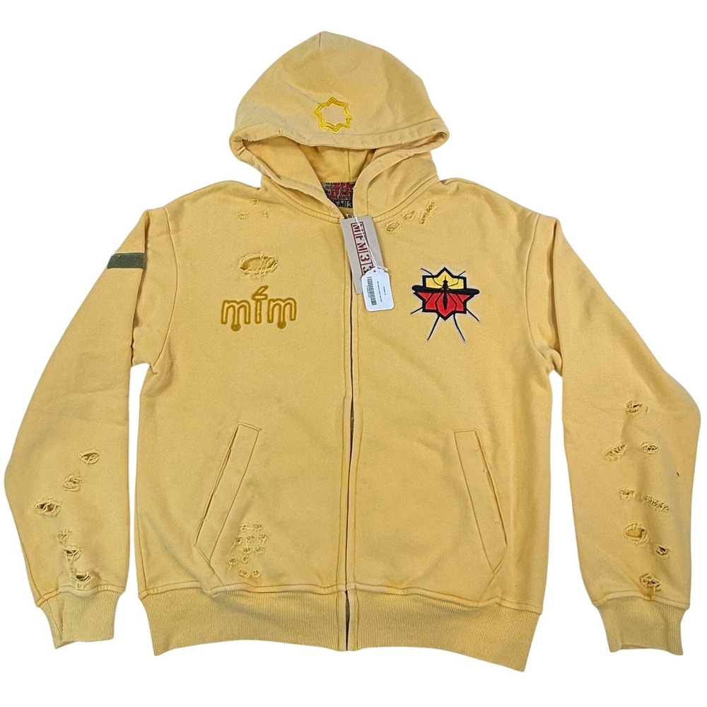 MFM333 Special Ops Distressed Full Zip Hoodie Yellow Eagle Crest Mens Medium - Picture 2 of 9